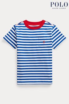 Bleu/blanc - Polo Ralph Lauren T-shirt rayé à poche en jersey de coton (Q65900) | 66€ - 72€