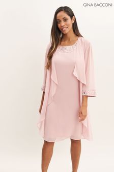 Gina Bacconi Pink Joseline Short Chiffon Jacket Dress With Beaded Neckline (Q65921) | €152