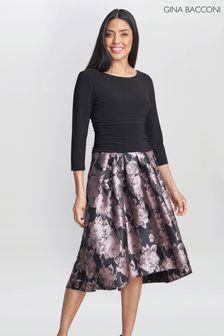 Gina Bacconi Hannah Floral Printed Jacquard Black Dress (Q65923) | €147