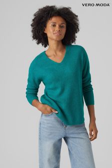 Zielony - Miękki sweter Vero Moda z dekoltem w szpic (Q65934) | 140 zł