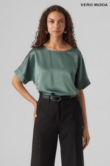 Zielony - Vero Moda Short Sleeve Satin Top (Q65946) | 125 zł