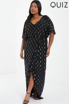 Quiz Black Curve Chiffon Foil Midi Dress With Cape Sleeve (Q65949) | NT$2,570