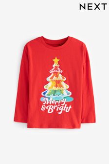 Red Christmas Tree Graphic Long Sleeve T-Shirt (3-16yrs) (Q65954) | €6.50 - €9
