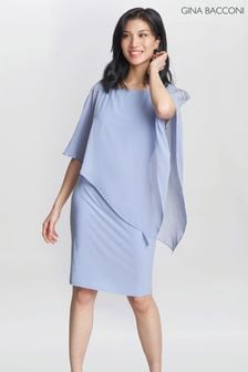 Синее шифоновое платье на плечах с отделкой бисером Gina Bacconi Zenna (Q65971) | €163
