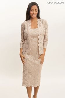 Gina Bacconi Natural Kayla Sequin Lace Shift Dress With Jacket (Q66003) | $347