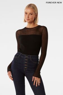 Forever New Black Brooke Sheer Mix Knit Top (Q66025) | NT$3,270