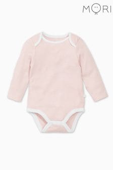 粉色 - Mori有機棉質竹纖維混紡長袖信封領連身衣 (Q66029) | NT$890