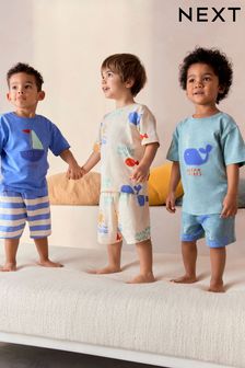 Blue/Cream/Green Whale Short Pyjamas 3 Pack (9mths-12yrs) (Q66057) | KRW49,100 - KRW68,300