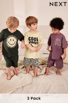 Purple/Green Checkerboard Smiley - Short Pyjamas 3 Pack (9mths-12yrs) (Q66063) | kr380 - kr480