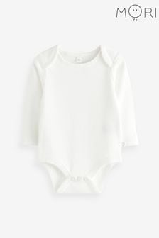White - Mori Organic Cotton & Bamboo Long Sleeve Envelope Neckline Bodysuit (Q66090) | kr350