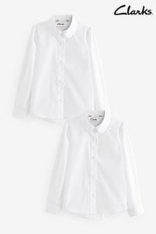 Clarks White Long Sleeve Girls School Shirts 2 Pack (Q66210) | €22 - €30