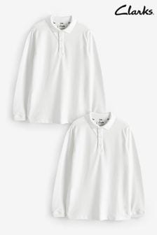 Clarks White Long Sleeve Boys Polo Shirts 2 Pack (Q66221) | OMR7 - OMR10