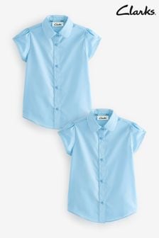 Clarks Blue Short Sleeve Girls School Shirts 2 Pack (Q66225) | €22 - €31
