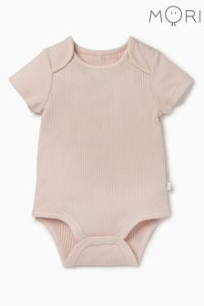 MORI Organic Cotton Pink Ribbed Short Sleeve Envelope Neckline Bodysuit (Q66260) | 28 €