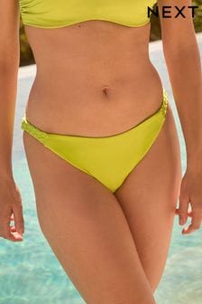 Lime Green Plaited High Leg Ruched Side High Leg Bikini Bottoms (Q66306) | KRW31,100