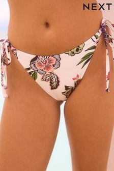 Cream/Pink Floral Tie Side Bikini Bottoms (Q66308) | LEI 101