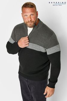Suéter de punto grueso de rayas con forro de polar y media cremallera de Badrhino Big & Tall (Q66619) | 51 €