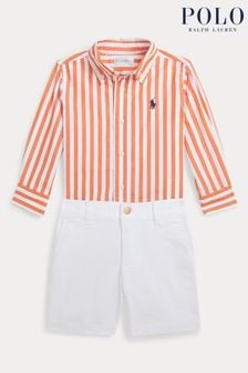 Polo Ralph Lauren Orange Striped Cotton Shirt  Chino Shorts Set (Q66672) | €181
