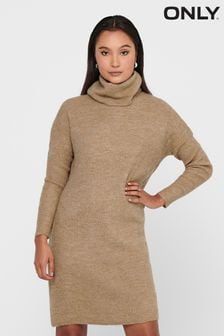 ONLY Brown Roll Neck Knitted Jumper Dress (Q66675) | 188 QAR