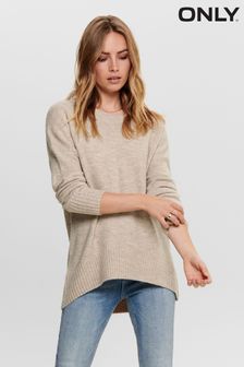 ONLY Natural Round Neck Longline Tunic Soft Jumper (Q66692) | kr640