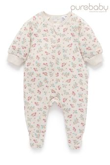Purebaby Cream Mist Floral Fleece Zip Sleepsuit (Q66694) | AED77
