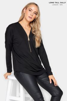 Long Tall Sally Black Zip Front Long Sleeve Top (Q66806) | AED161