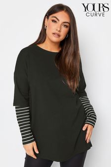 Yours Curve Black Olive Double Layer Long Sleeve T-Shirt (Q66845) | 70 zł