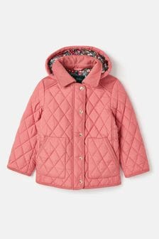 Joules Marsdale Pink Showerproof Diamond Quilted Coat (Q66882) | CA$65 - CA$76