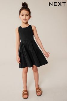 Black Jersey Back Detail Tiered Dress (3-16yrs) (Q66891) | AED39 - AED63