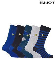 Lyle & Scott Blue Harold Cotton Socks 5 Pack (Q66900) | kr420