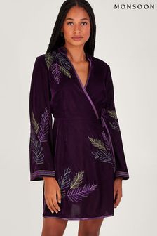 Monsoon Purple Navi Embellished Velvet Dress (Q66921) | $242