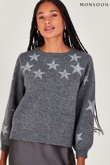 Monsoon Grey Sabrina Star Jumper (Q66939) | kr974