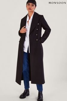 Monsoon Daria Double-Breasted Black Coat (Q66948) | $439