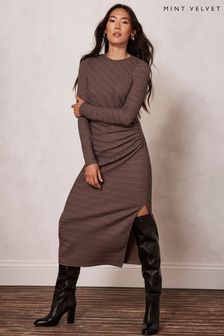 Mint Velvet Brown Textured Midi Dress (Q66950) | €65