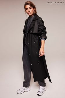 Mint Velvet Black Waxed Trench Coat (Q66966) | €107