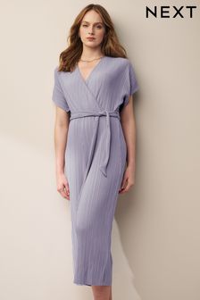 Lilac Purple Plisse Short Sleeve Culotte Jumpsuit (Q66991) | €43