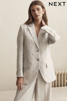Grey Linen Single Breasted Blazer (Q67001) | $150