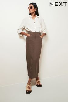 ブラウン - Linen Blend Maxi Skirt (Q67022) | ￥5,830
