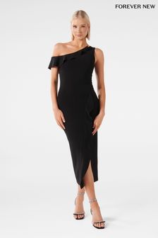 Forever New Black Tyra One Shoulder Ruffle Bodycon Dress (Q67024) | ₪ 553