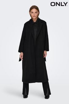 ONLY Black Maxi Length Wrap Tailored Coat (Q67059) | SGD 155