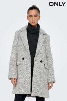 ONLY Grey Boucle Wool Blend Tailored Coat (Q67067) | kr1,013