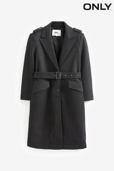 ONLY Black Tailored Coat With Button Up Front and Removable Belt (Q67100) | $124