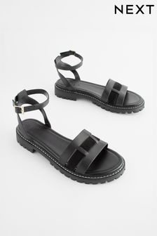Black Regular/Wide Fit Forever Comfort® Leather Cleated Sandals (Q67166) | AED160