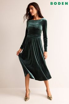 Boden Green Abigail Velvet Midi Dress (Q67214) | 310 zł