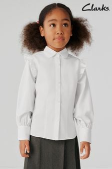Clarks White Long Sleeve Girls Frill Shirt (Q67242) | KWD5 - KWD6.500