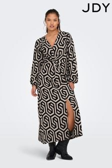 JDY Black Abstract Print V-Neck Midi Dress (Q67254) | $60