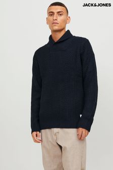 JACK & JONES Blue Knitted Shawl Neck Jumper (Q67288) | €19