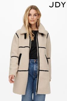 JDY Teddy Borg Longline Coat With Contrast Piping