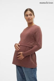 Mamalicious Brown Maternity 2 In 1 Nursing Super Soft Knitted Top (Q67320) | €17.50