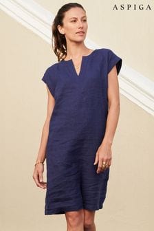 أزرق - Aspiga Dori Linen Dress (Q67367) | 555 د.إ
